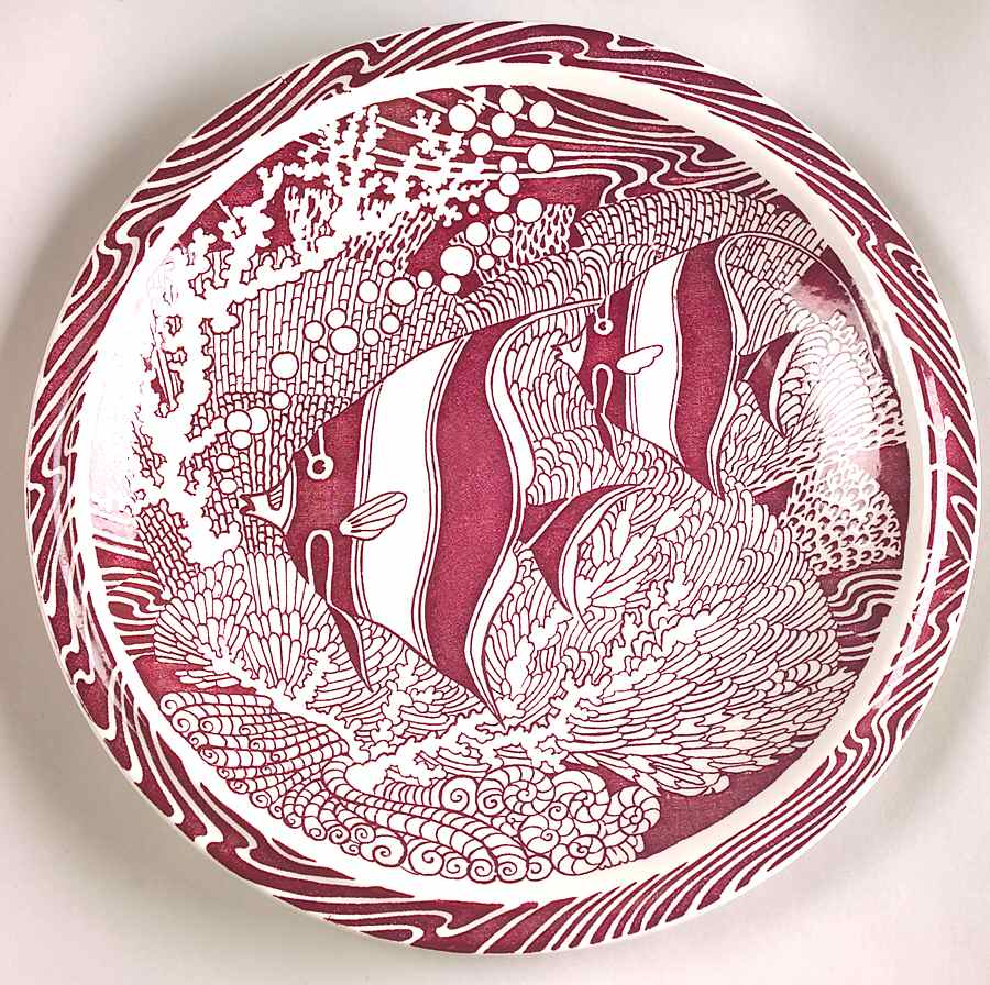 Coral Reef Maroon Dinner Plate by Metlox - Poppytrail - Vernon-1