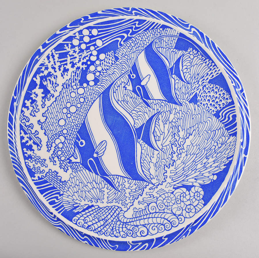 Coral Reef Blue 14" Chop Plate (Round Platter) by Metlox - Poppytrail - Vernon-1