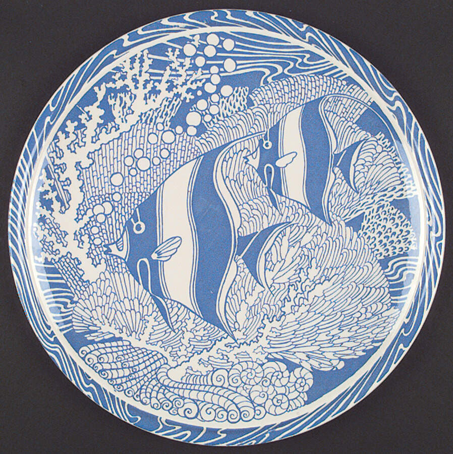 Coral Reef Blue 12" Chop Plate (Round Platter) by Metlox - Poppytrail - Vernon-1