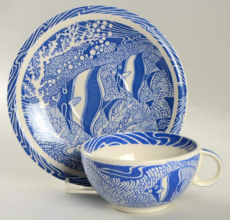 Coral Reef Blue Flat Cup & Saucer Set by Metlox - Poppytrail - Vernon-1
