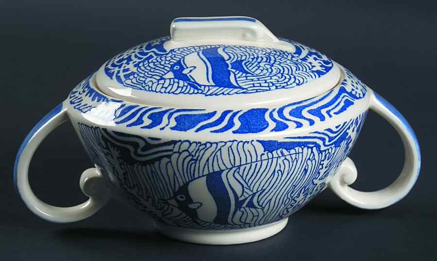 Coral Reef Blue Sugar Bowl & Lid by Metlox - Poppytrail - Vernon-1