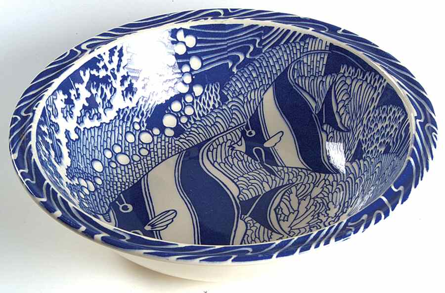 Coral Reef Blue 11" Large Salad Serving Bowl by Metlox - Poppytrail - Vernon-1