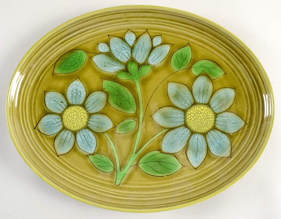 Dahlia Blue 13" Oval Serving Platter by Metlox - Poppytrail - Vernon-1