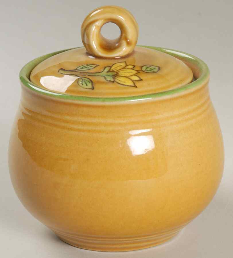 Dahlia Gold Sugar Bowl & Lid by Metlox - Poppytrail - Vernon-1