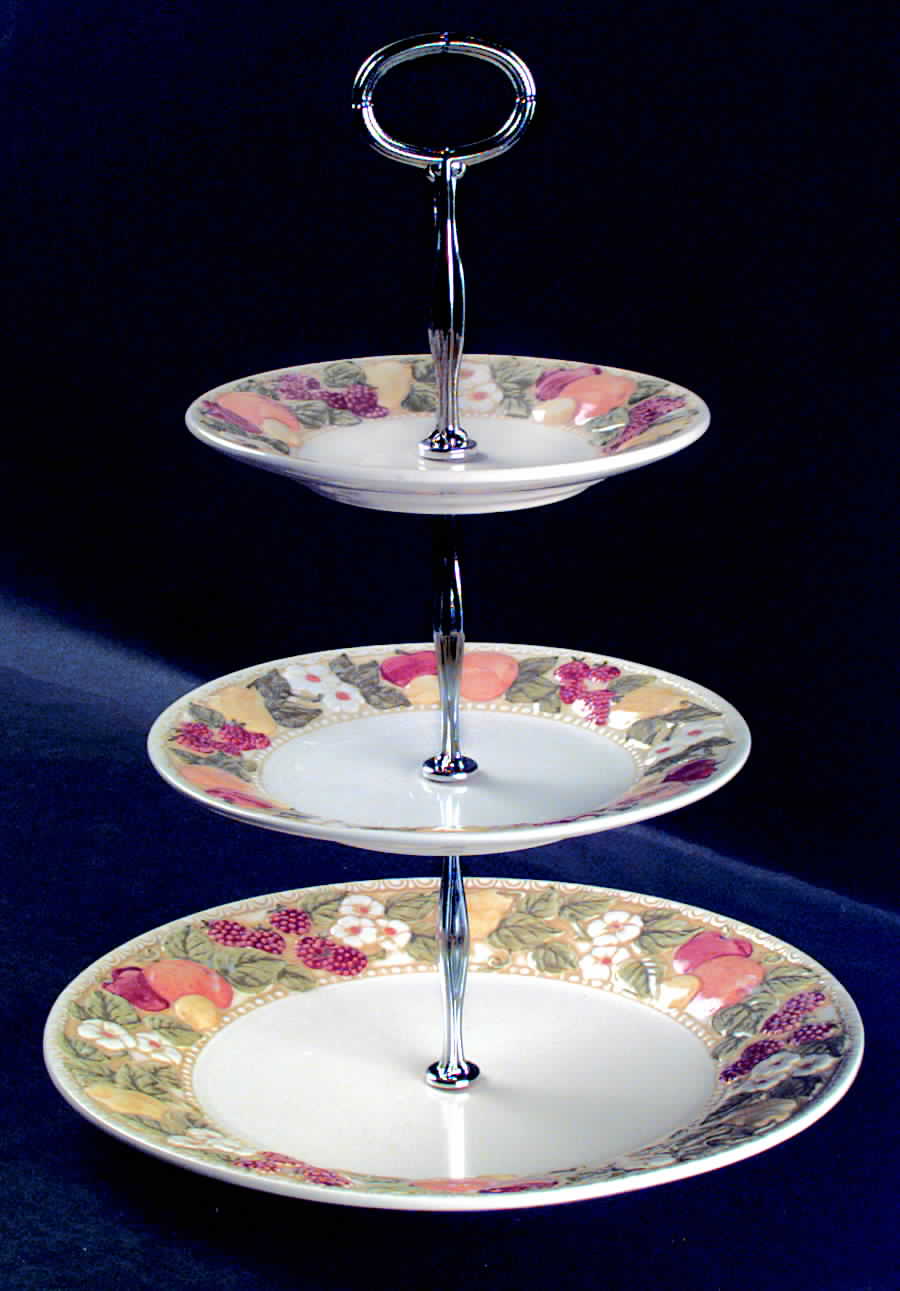 Della Robbia 13 7/8"-14 1/4" 3-Tiered Serving Tray(DP,SP,BB) HC by Metlox - Poppytrail - Vernon-1