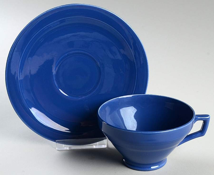 Early California Cobalt Blue Footed Cup & Saucer Set by Metlox - Poppytrail - Vernon-1
