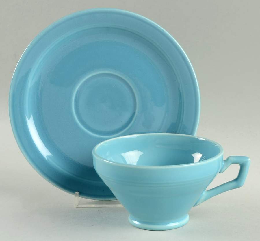 Early California Turquoise Footed Cup & Saucer Set by Metlox - Poppytrail - Vernon-1