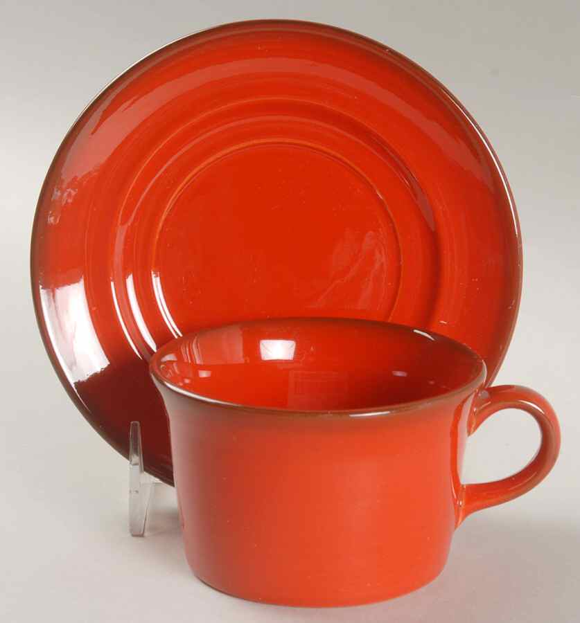 Flamenco Red Flat Cup & Saucer Set by Metlox - Poppytrail - Vernon-1