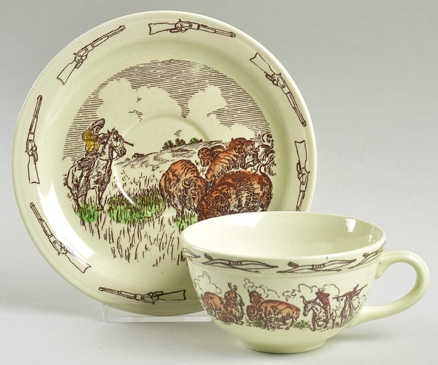 Frontier Days Flat Cup & Saucer Set by Metlox - Poppytrail - Vernon-1