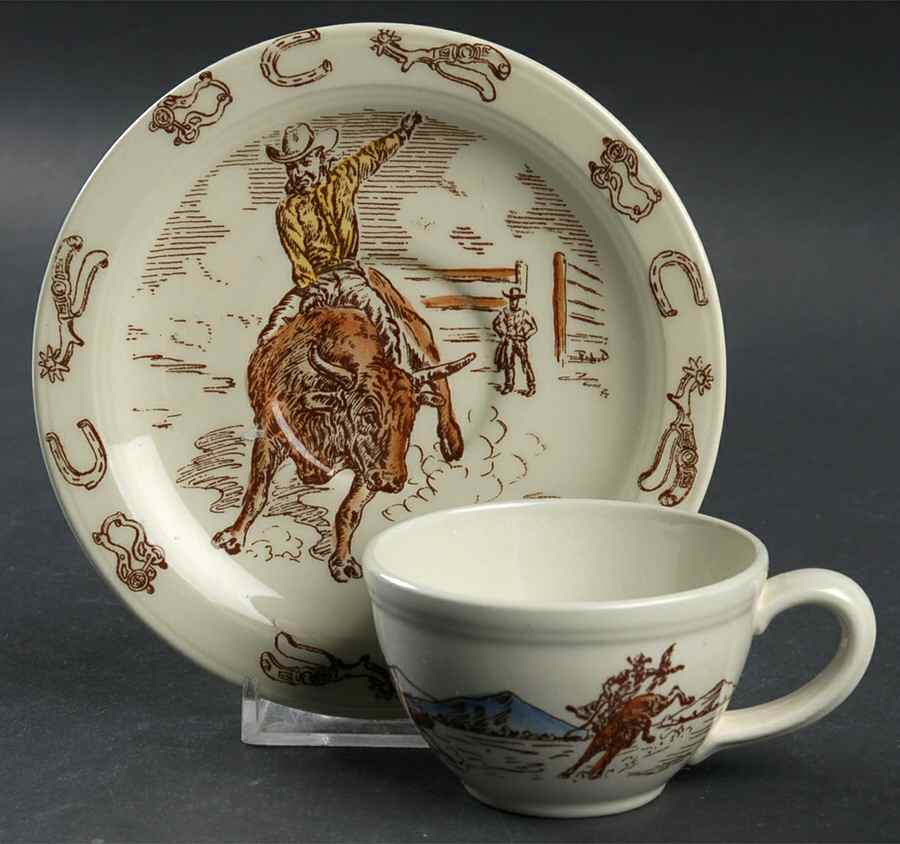 Frontier Days Flat Demitasse Cup & Saucer Set by Metlox - Poppytrail - Vernon-1