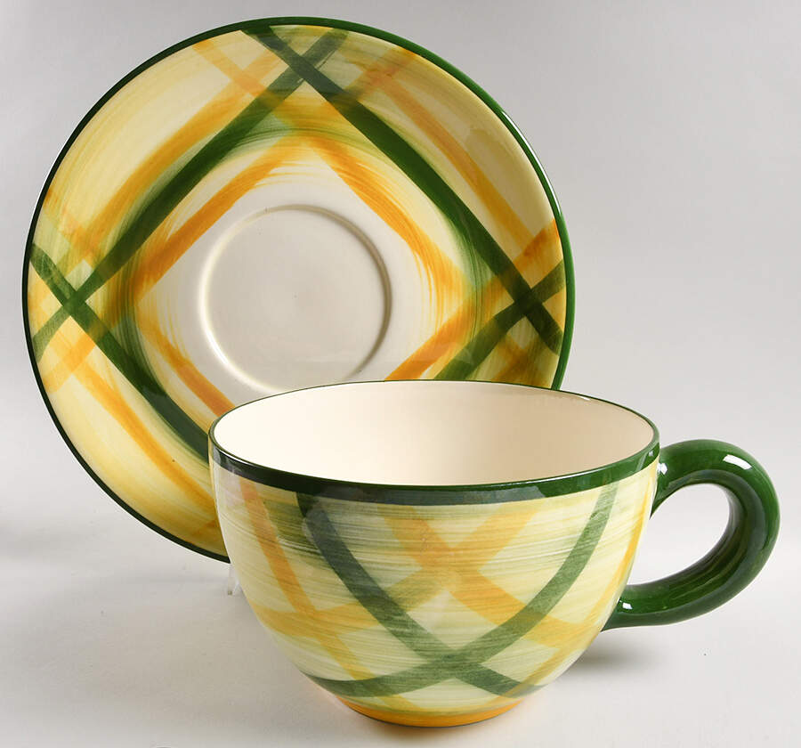 Gingham Green Colossal Cup & Saucer Set by Metlox - Poppytrail - Vernon-1