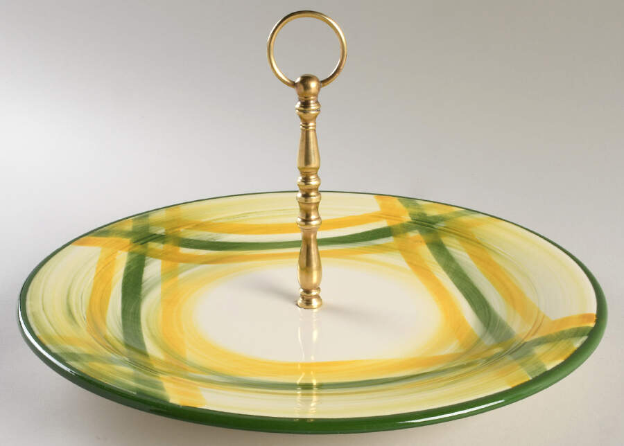 Gingham Green Round Serving Plate with Handle (CH) by Metlox - Poppytrail - Vernon-1