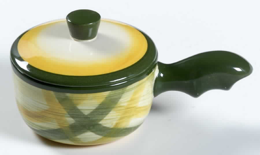 Gingham Green Chicken Pie Server & Lid by Metlox - Poppytrail - Vernon-1