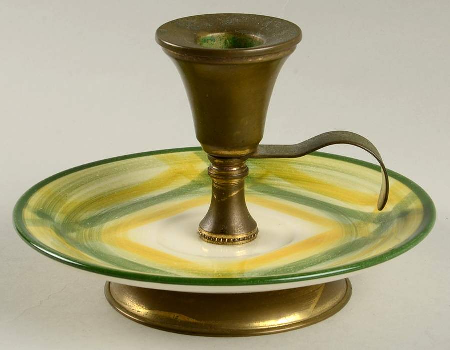 Gingham Green Candleholder (China Saucer & Brass) by Metlox - Poppytrail - Vernon-1