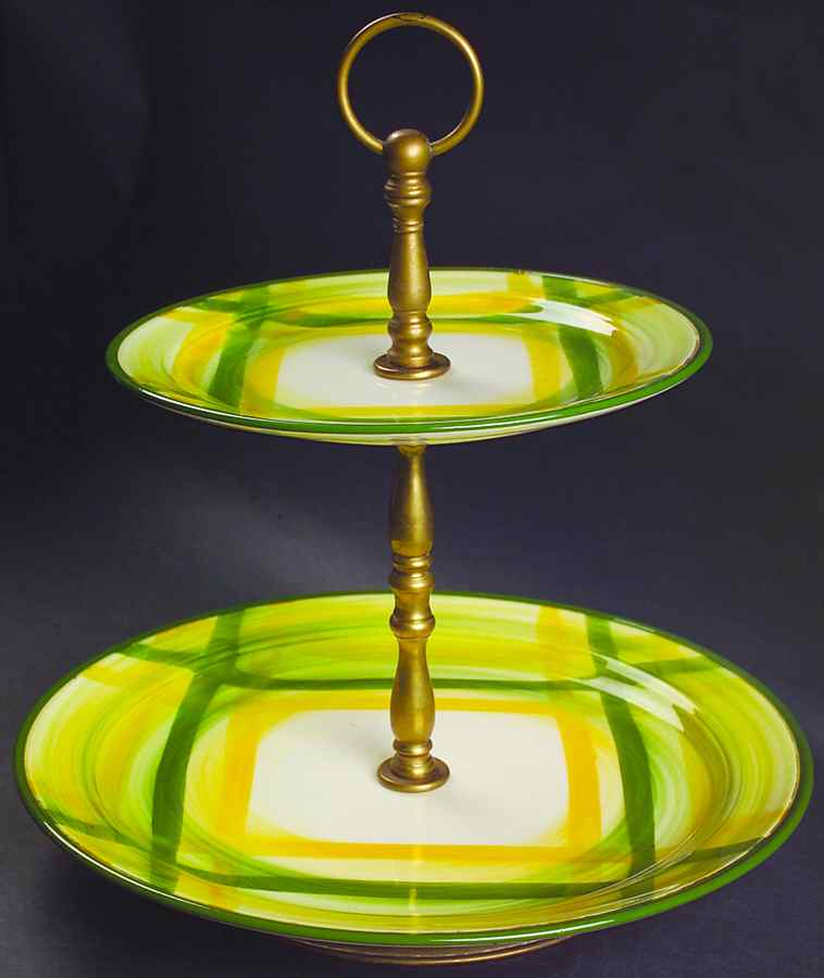 Gingham Green 2 Tiered Serving Tray (Dinner & Salad Plate) by Metlox - Poppytrail - Vernon-1
