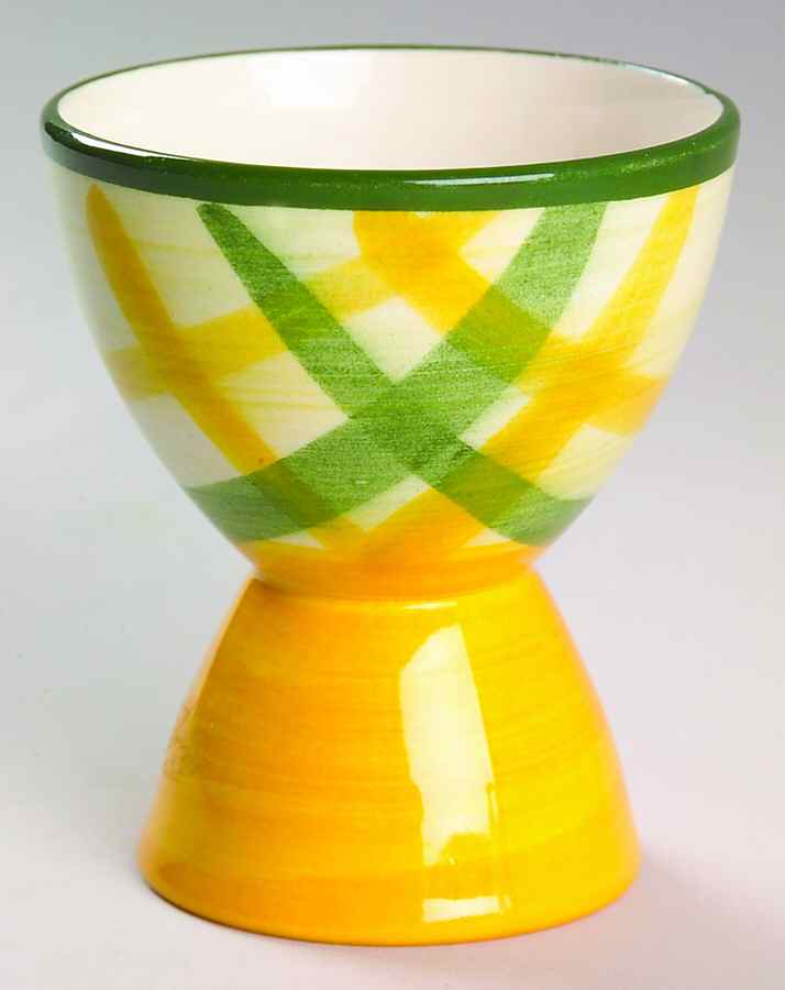 Gingham Green Double Egg Cup by Metlox - Poppytrail - Vernon-1