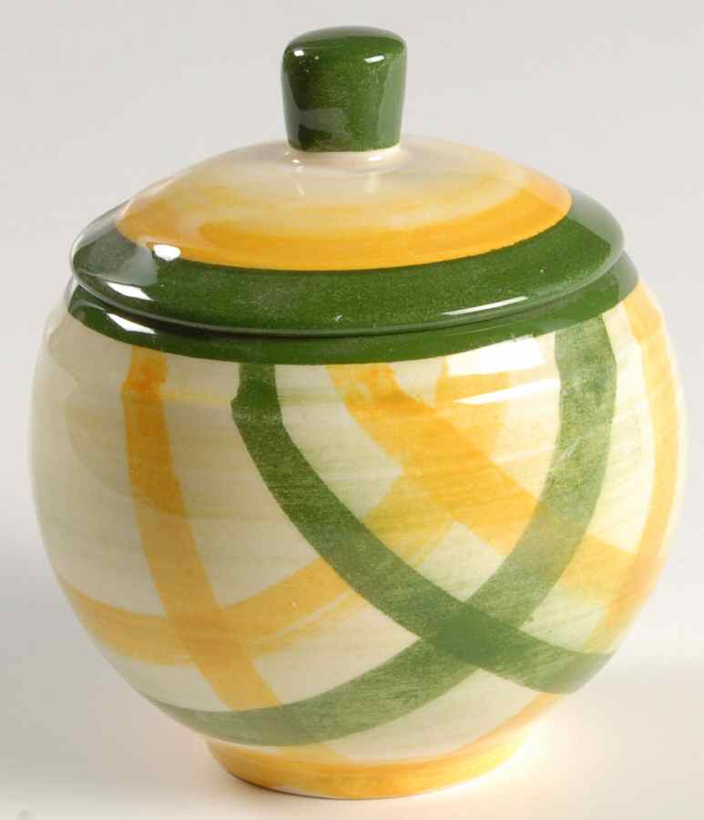 Gingham Green Sugar Bowl & Lid by Metlox - Poppytrail - Vernon-1