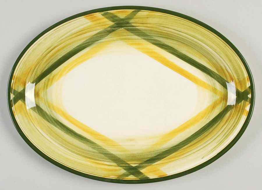 Gingham Green 12" Oval Serving Platter by Metlox - Poppytrail - Vernon-1