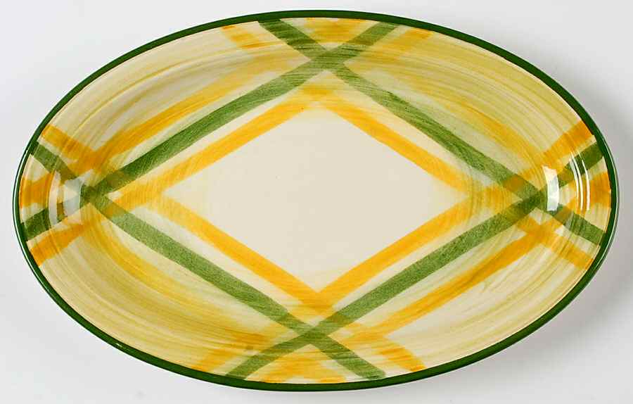 Gingham Green 10" Oval Serving Platter by Metlox - Poppytrail - Vernon-1