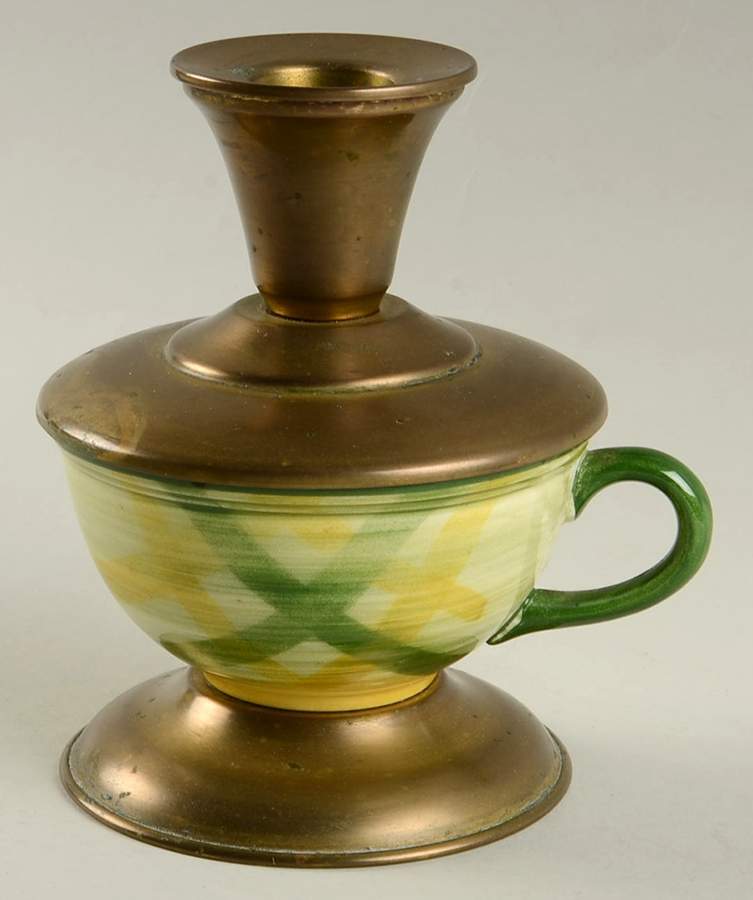 Gingham Green Candlestick (China Cup and Brass) by Metlox - Poppytrail - Vernon-1