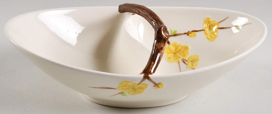 Golden Blossom Oval Divided Vegetable Bowl by Metlox - Poppytrail - Vernon-1
