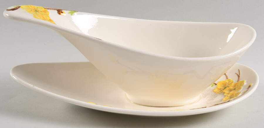 Golden Blossom Gravy Boat with Attached Underplate by Metlox - Poppytrail - Vernon-1