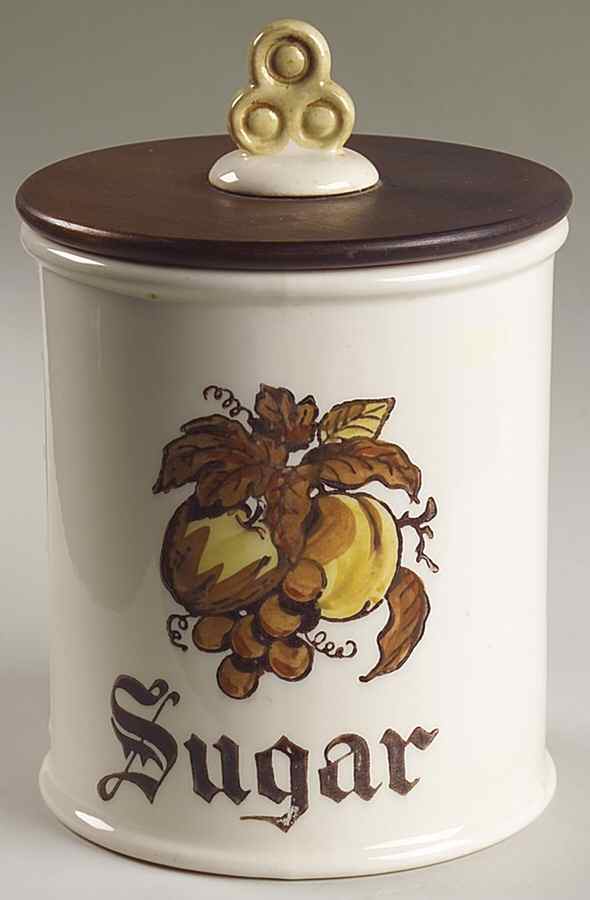 Golden Fruit Sugar Canister & Wood Lid by Metlox - Poppytrail - Vernon-1