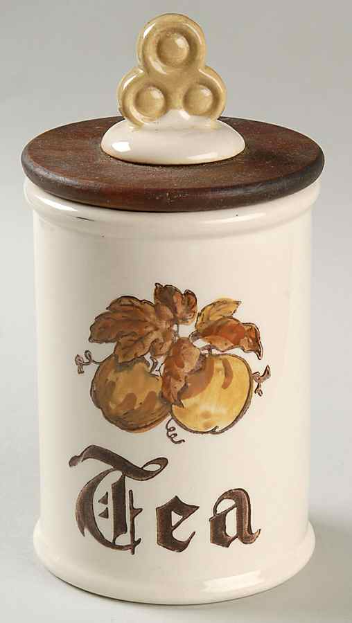 Golden Fruit Tea Canister & Wood Lid by Metlox - Poppytrail - Vernon-1