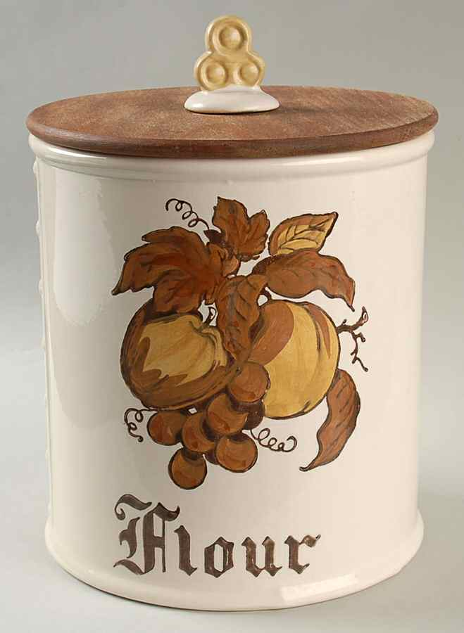 Golden Fruit Flour Canister & Wood Lid by Metlox - Poppytrail - Vernon-1