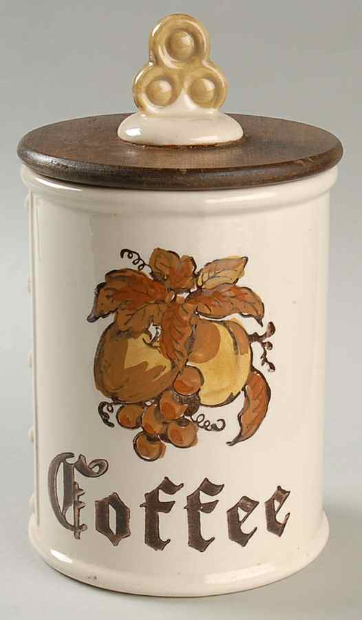 Golden Fruit Coffee Canister & Wood Lid by Metlox - Poppytrail - Vernon-1