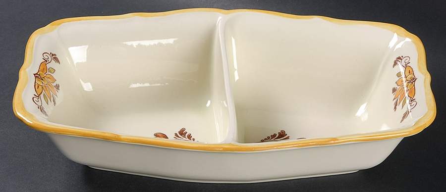 Golden Garden 10" Oval Divided Vegetable Bowl by Metlox - Poppytrail - Vernon-1