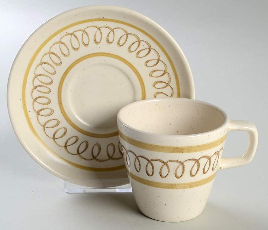 Golden Scroll Flat Cup & Saucer Set by Metlox - Poppytrail - Vernon-1