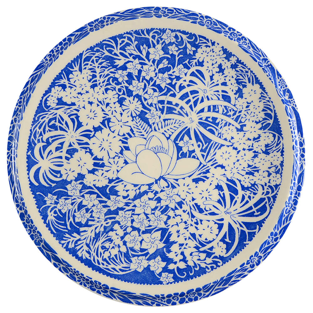 Hawaiian Flowers Blue 12" Chop Plate (Round Platter) by Metlox - Poppytrail - Vernon-1