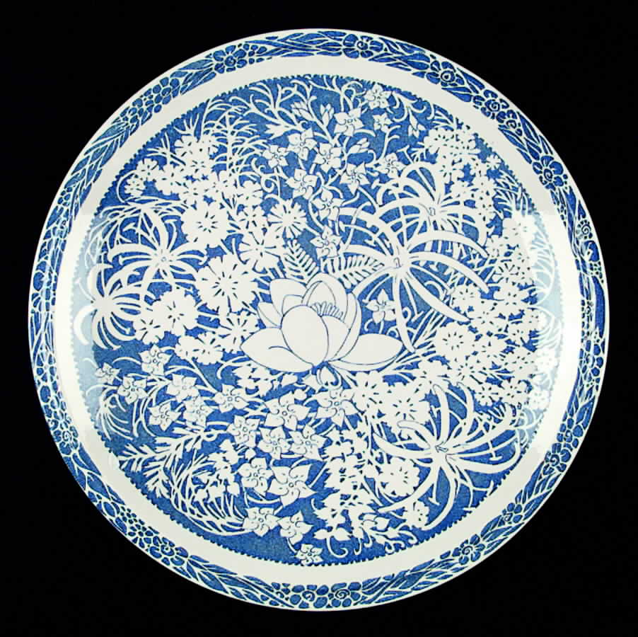 Hawaiian Flowers Blue 14" Chop Plate (Round Platter) by Metlox - Poppytrail - Vernon-1