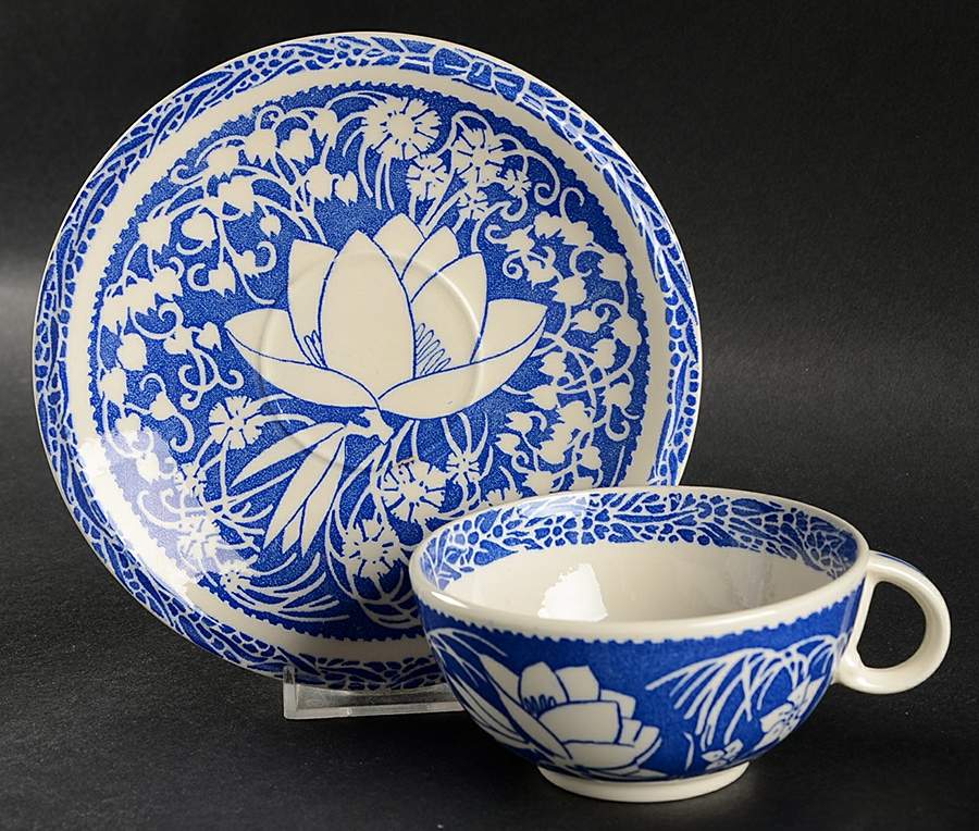 Hawaiian Flowers Blue Flat Cup & Saucer Set by Metlox - Poppytrail - Vernon-1