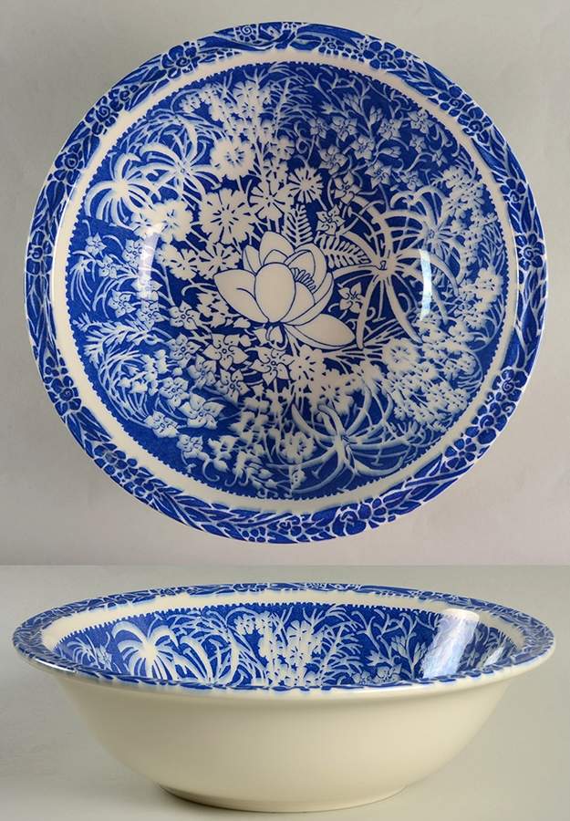 Hawaiian Flowers Blue 11" Large Salad Serving Bowl by Metlox - Poppytrail - Vernon-1