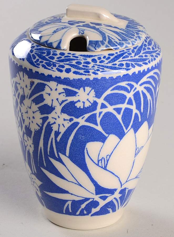 Hawaiian Flowers Blue Jam/Jelly & Lid by Metlox - Poppytrail - Vernon-1