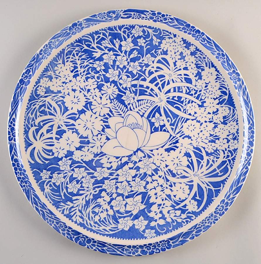 Hawaiian Flowers Blue 16" Chop Plate (Round Platter) by Metlox - Poppytrail - Vernon-1