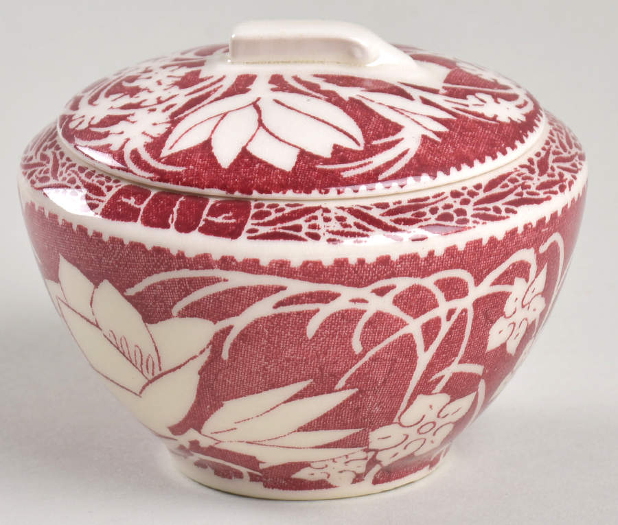 Hawaiian Flowers Maroon Individual Sugar Bowl & Lid by Metlox - Poppytrail - Vernon-1