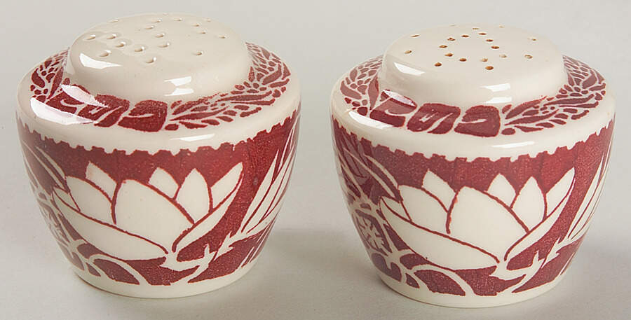 Hawaiian Flowers Maroon Salt & Pepper Set by Metlox - Poppytrail - Vernon-1