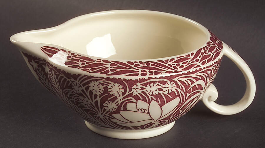 Hawaiian Flowers Maroon Open Sauce Boat by Metlox - Poppytrail - Vernon-1