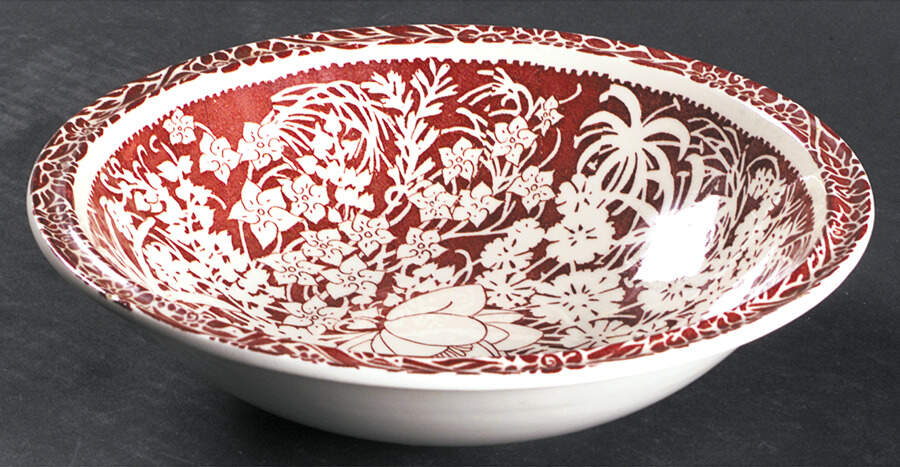Hawaiian Flowers Maroon 8" Round Vegetable Bowl by Metlox - Poppytrail - Vernon-1