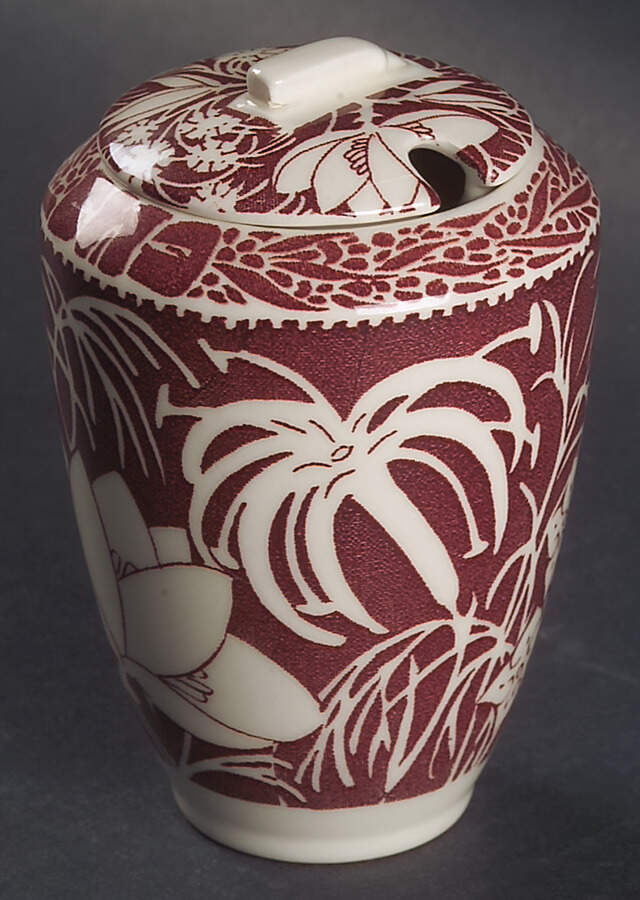 Hawaiian Flowers Maroon Jam/Jelly & Lid by Metlox - Poppytrail - Vernon-1