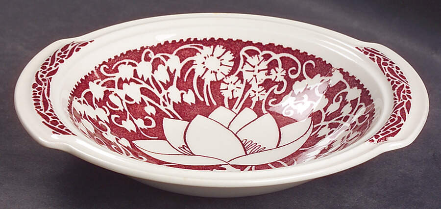 Hawaiian Flowers Maroon Lugged Chowder Bowl by Metlox - Poppytrail - Vernon-1