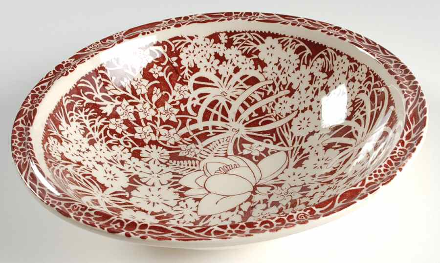 Hawaiian Flowers Maroon 9" Round Vegetable Bowl by Metlox - Poppytrail - Vernon-1