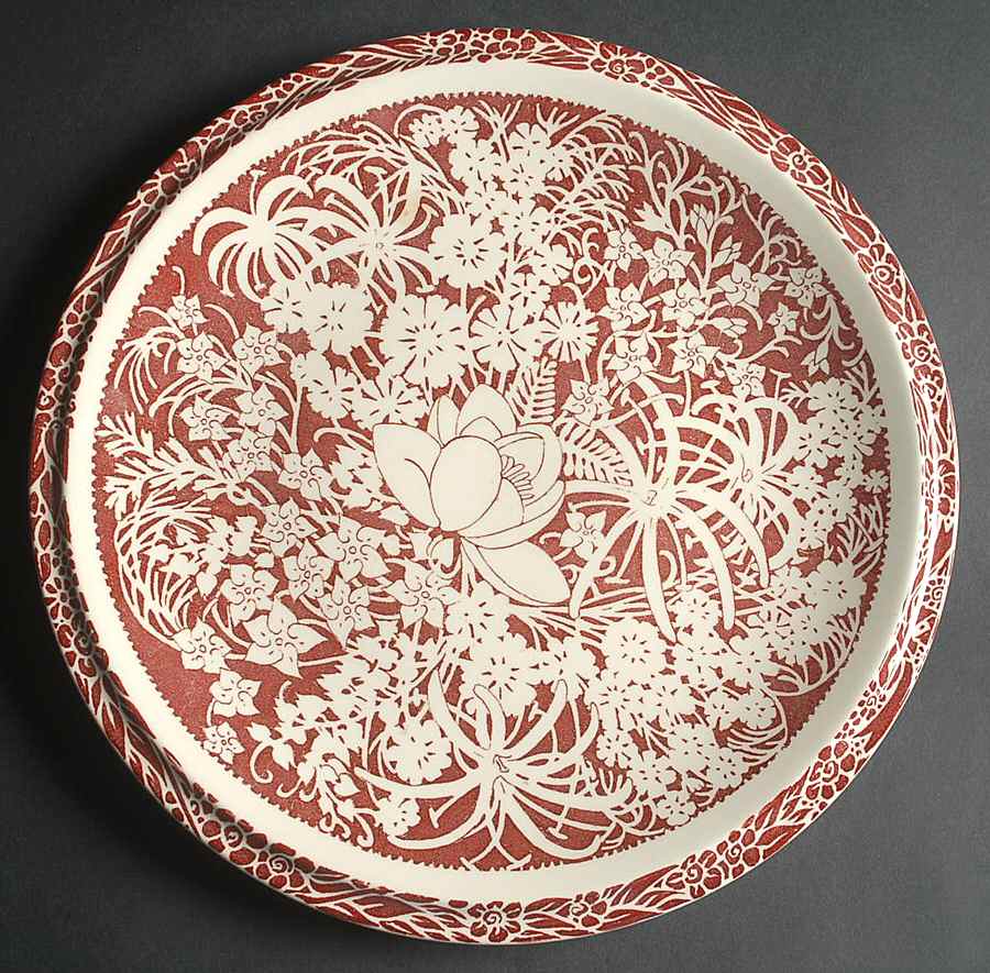 Hawaiian Flowers Maroon 12" Chop Plate (Round Platter) by Metlox - Poppytrail - Vernon-1