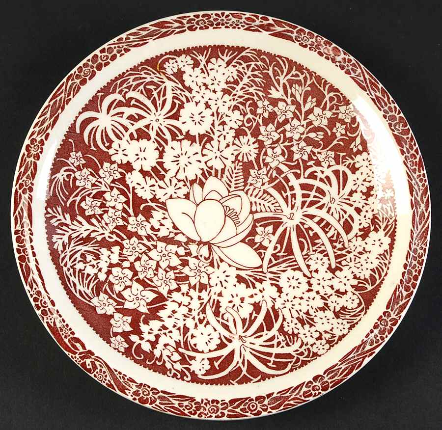 Hawaiian Flowers Maroon Salad Plate by Metlox - Poppytrail - Vernon-1