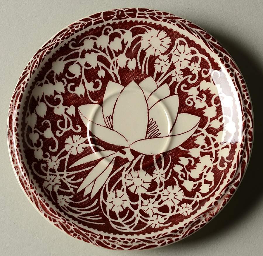 Hawaiian Flowers Maroon Saucer for Demitasse Cup by Metlox - Poppytrail - Vernon-1