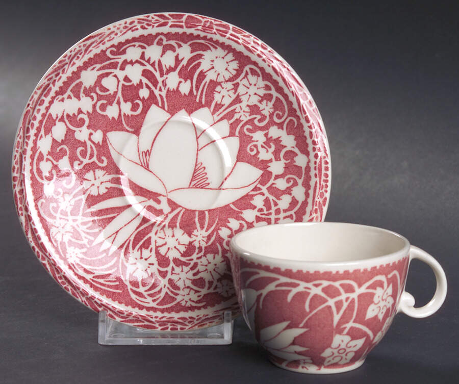 Hawaiian Flowers Pink Flat Demitasse Cup & Saucer Set by Metlox - Poppytrail - Vernon-1
