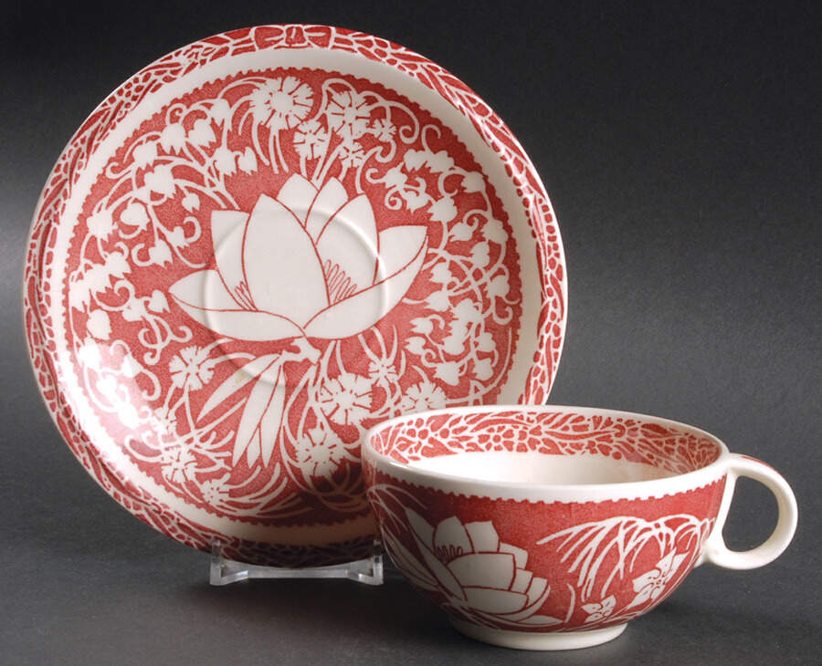 Hawaiian Flowers Pink Flat Cup & Saucer Set by Metlox - Poppytrail - Vernon-1